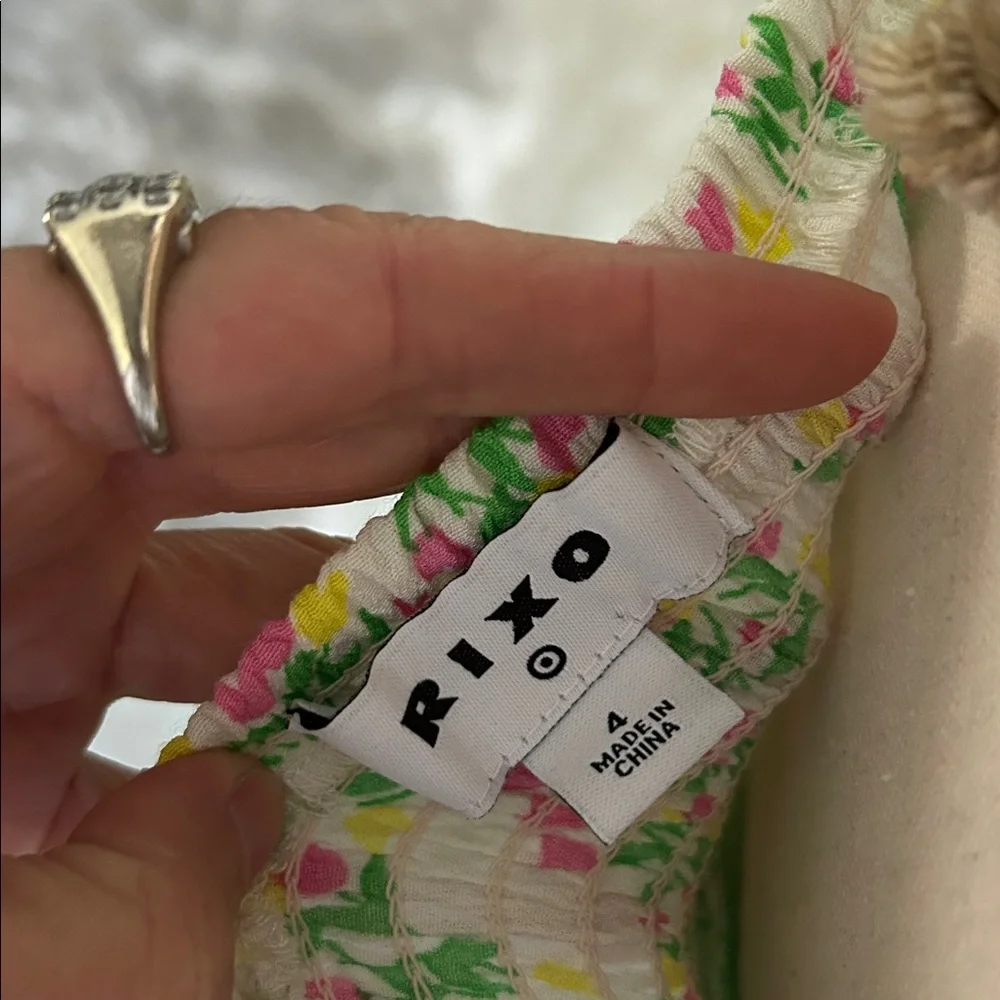 Rixo X target Vtg 70’s green floral spring puff balloon sleeve midi dress S/M 4 - Picture 10 of 11